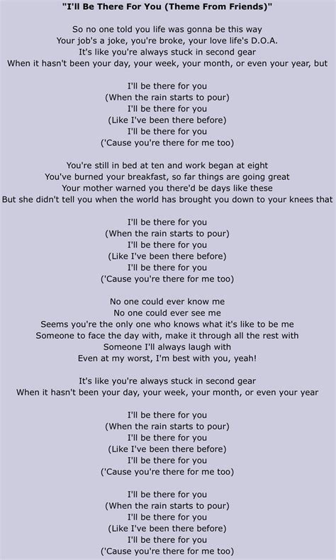 i ll be there for you song lyrics|lyrics for friends theme song.